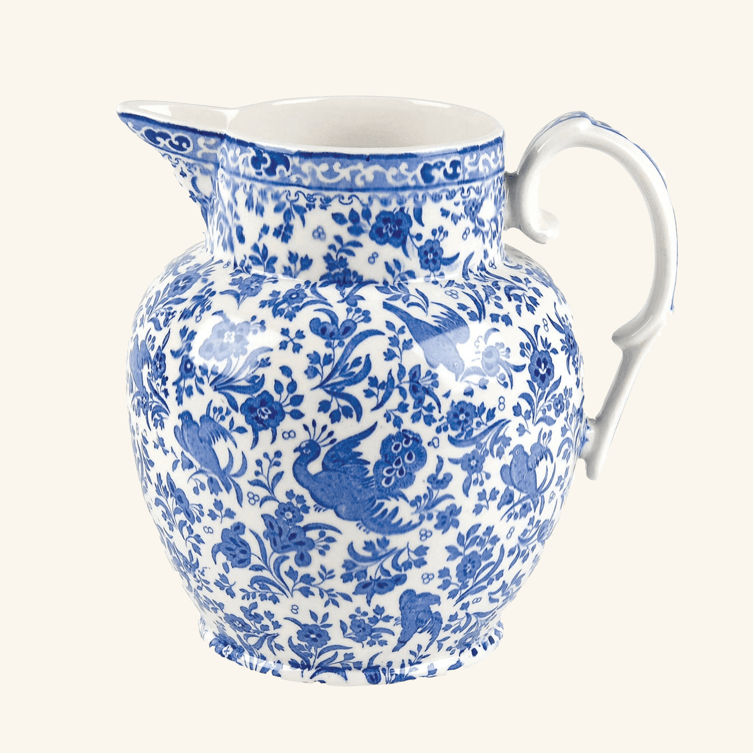 Regal Peacock Etruscan Blue Jug Burleigh