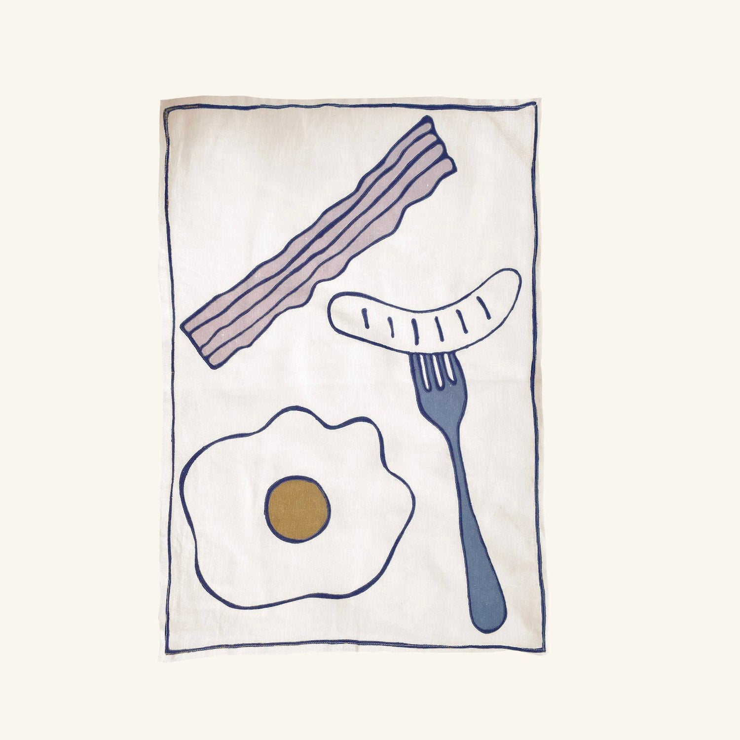 Eggs &amp; Bacon Embroidered Tea Towel Amuse la Bouche