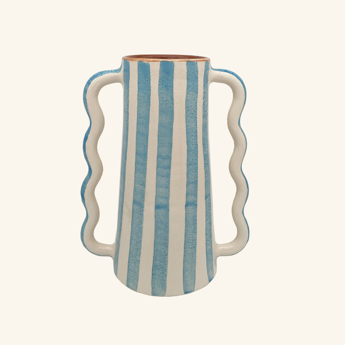 Striped Vase with Wavy Handles