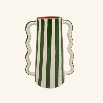 Striped Vase with Wavy Handles