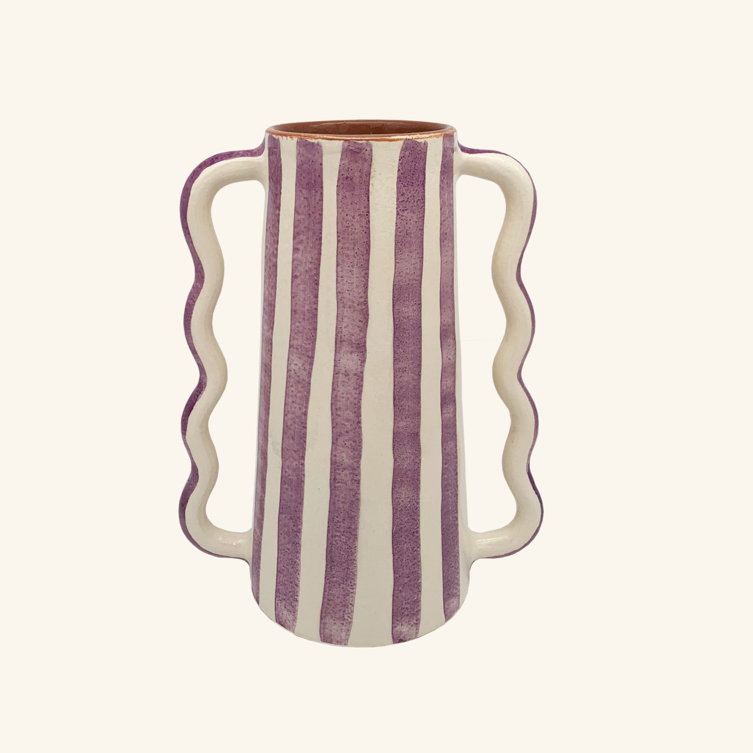 Striped Vase with Wavy Handles