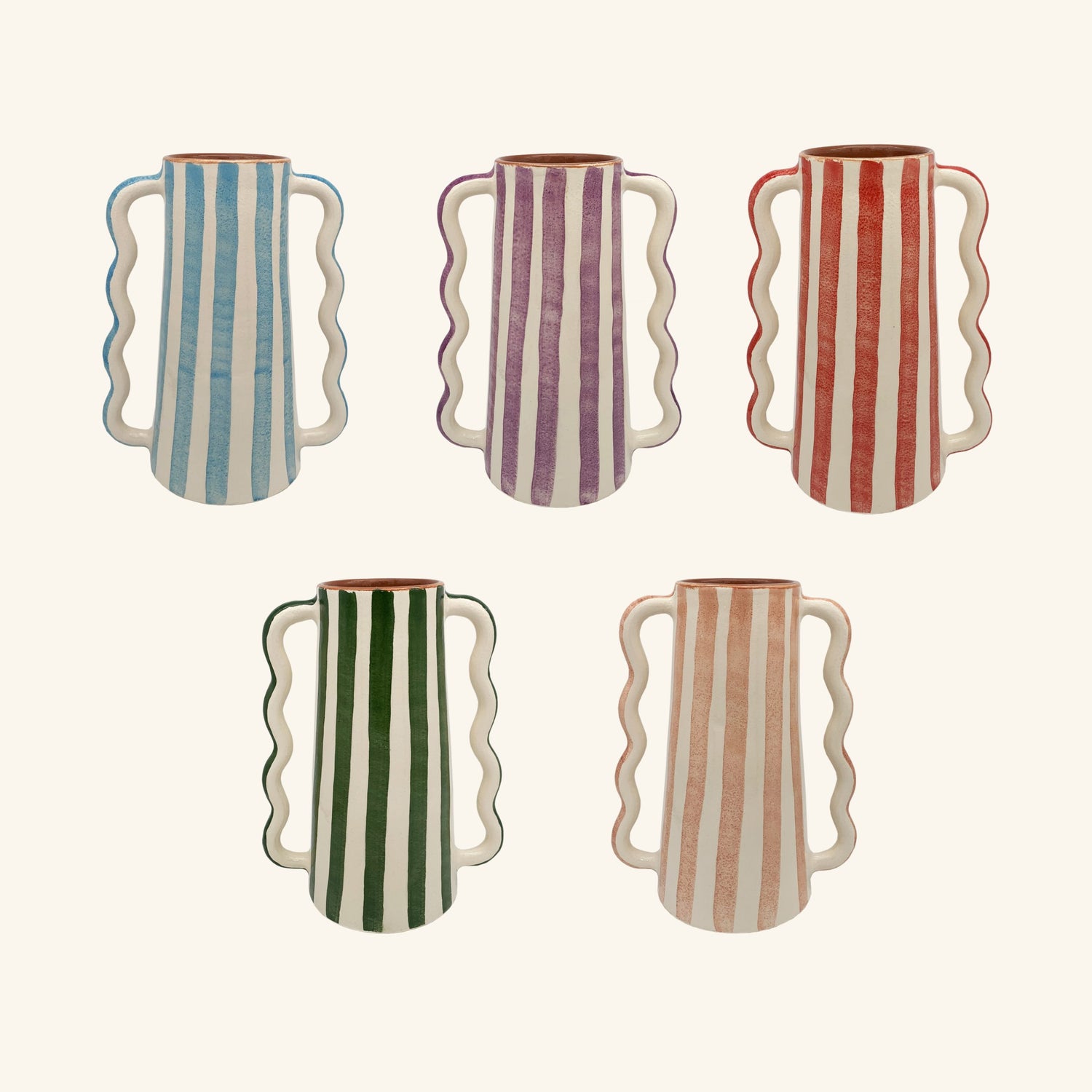 Striped Vase with Wavy Handles