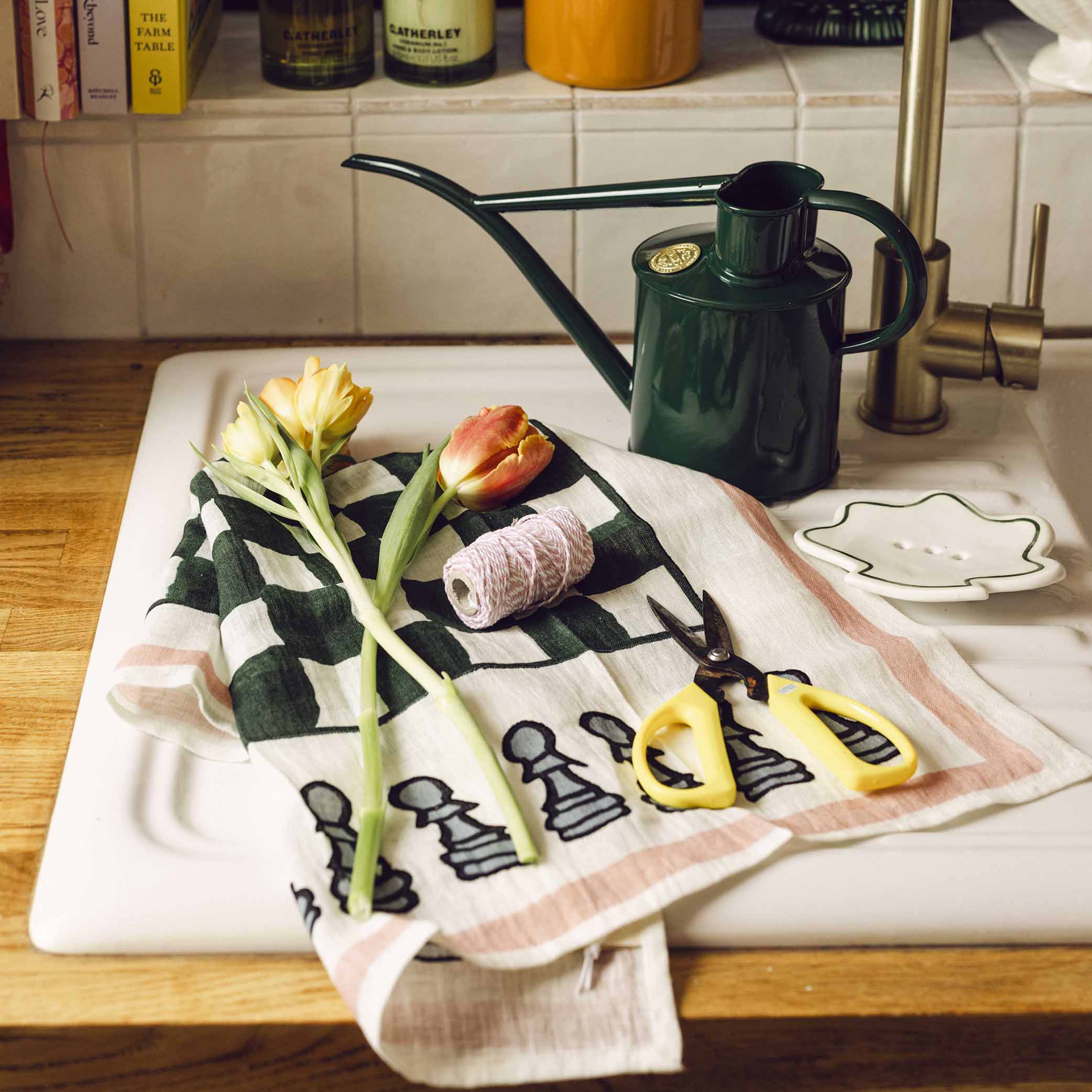 Chess Embroidered Tea Towel Amuse la Bouche