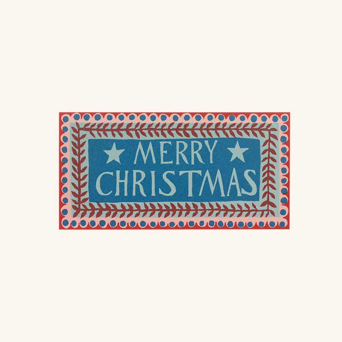 Pack of Six Long Merry Christmas Cards with Pattern