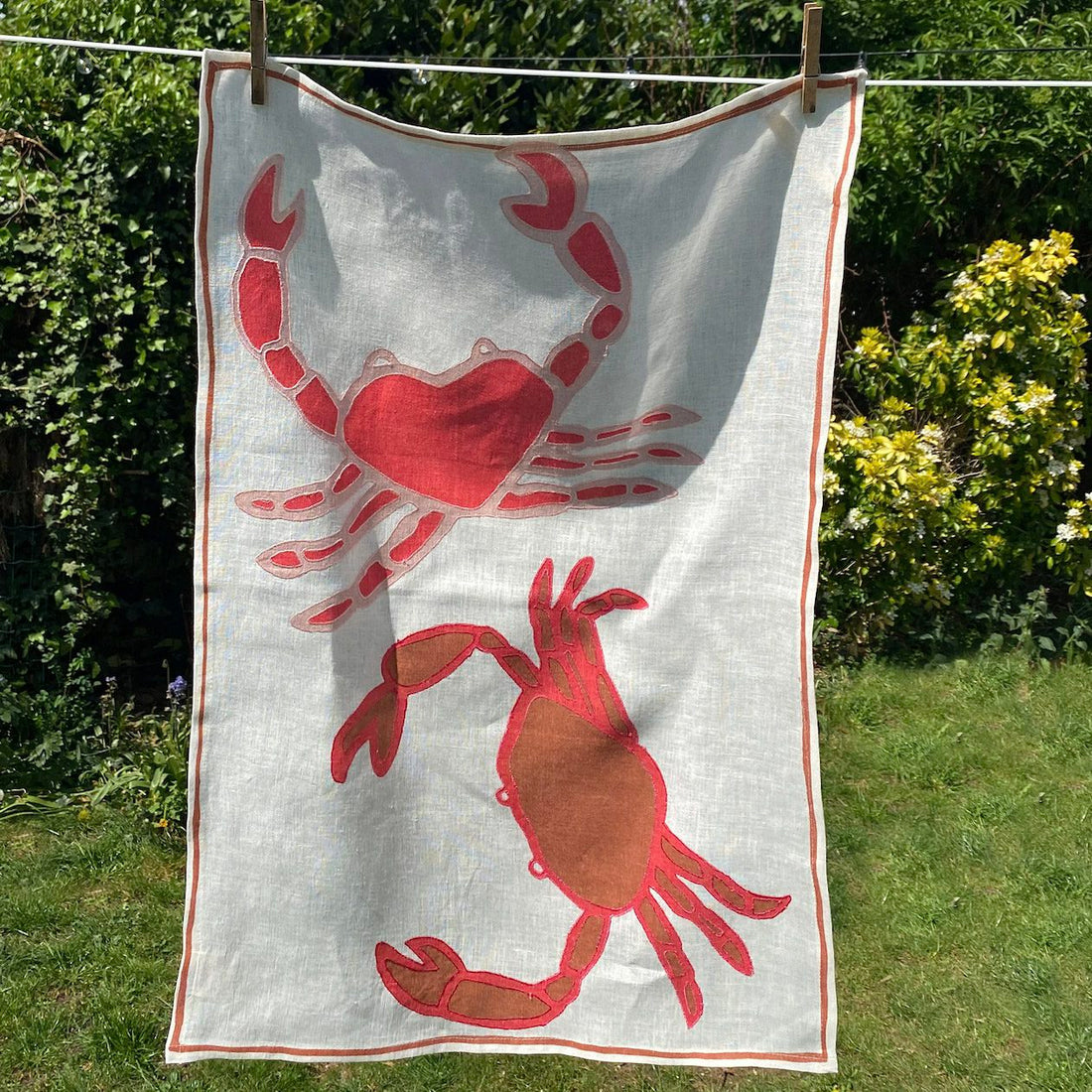 Crab Embroidered Tea Towel Amuse la Bouche