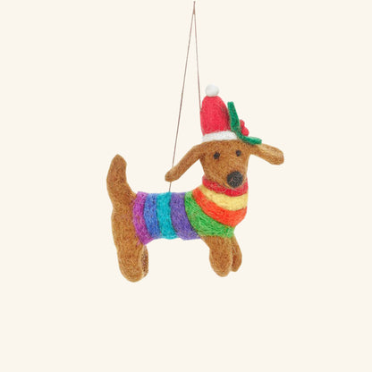 Handmade Felt Festive Rainbow Dog LGBT Pride Christmas Tree Decoration