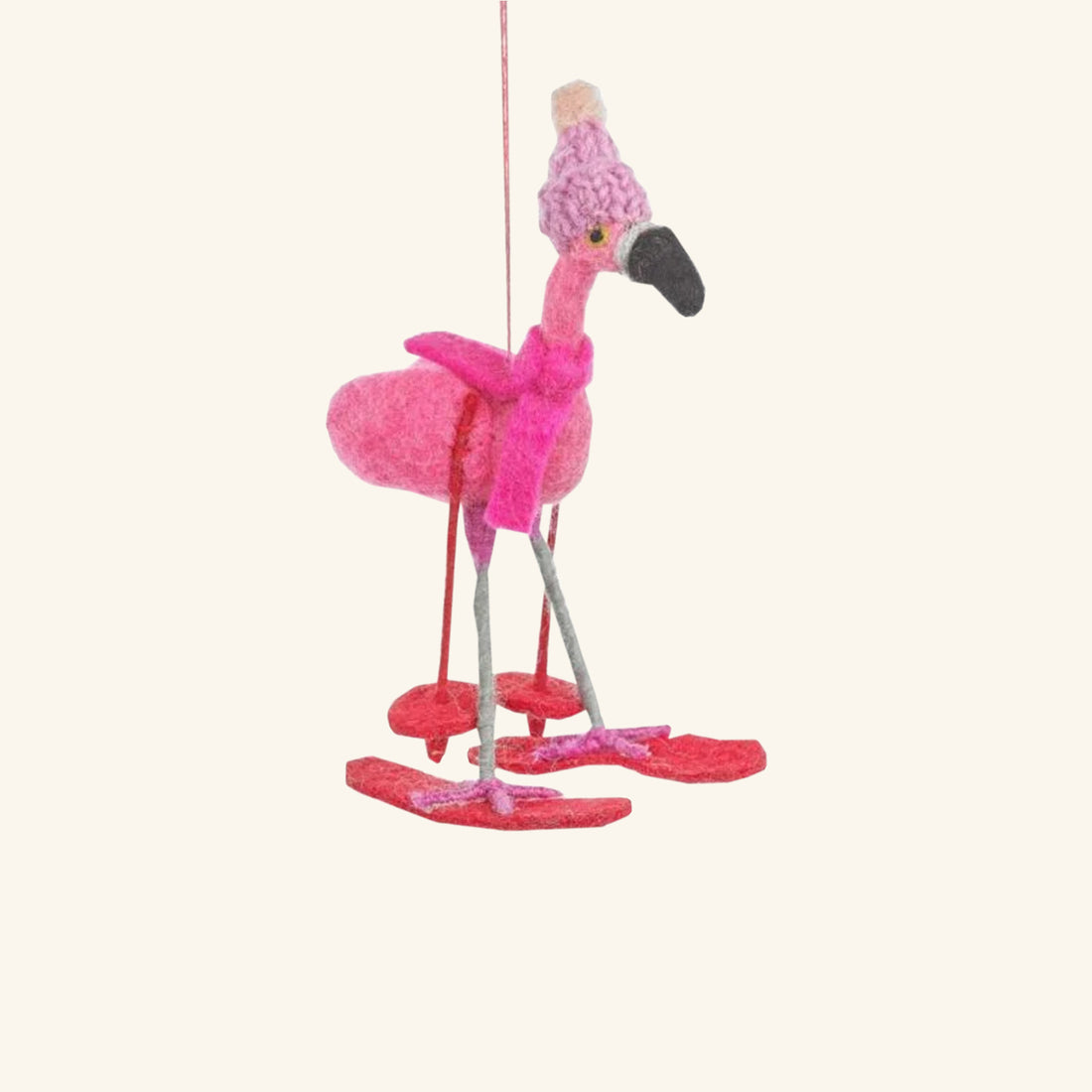 Handmade Felt Skiing Flamingo Hanging Christmas Tree Decoration