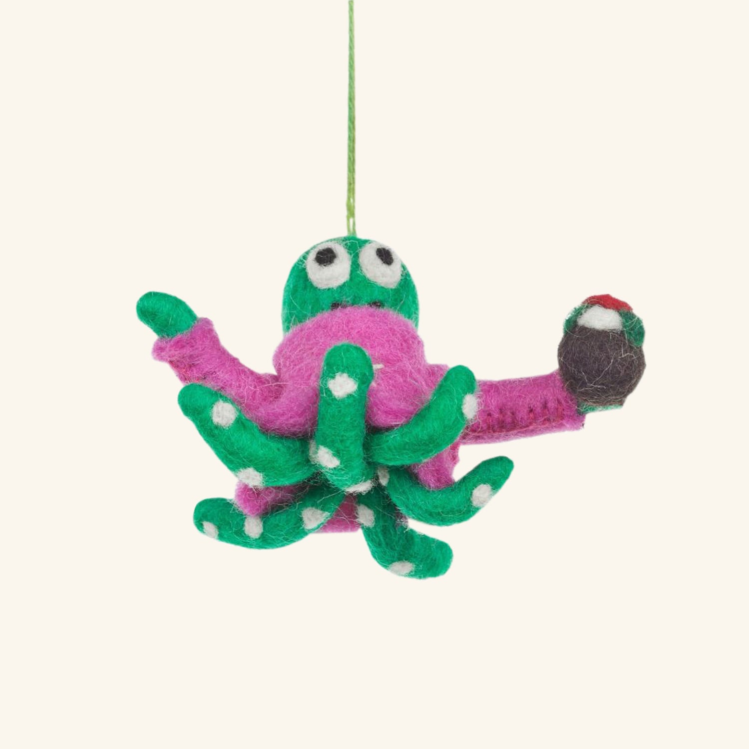 Handmade Felt Timmy Tentaclaus Hanging Christmas Octopus Decoration