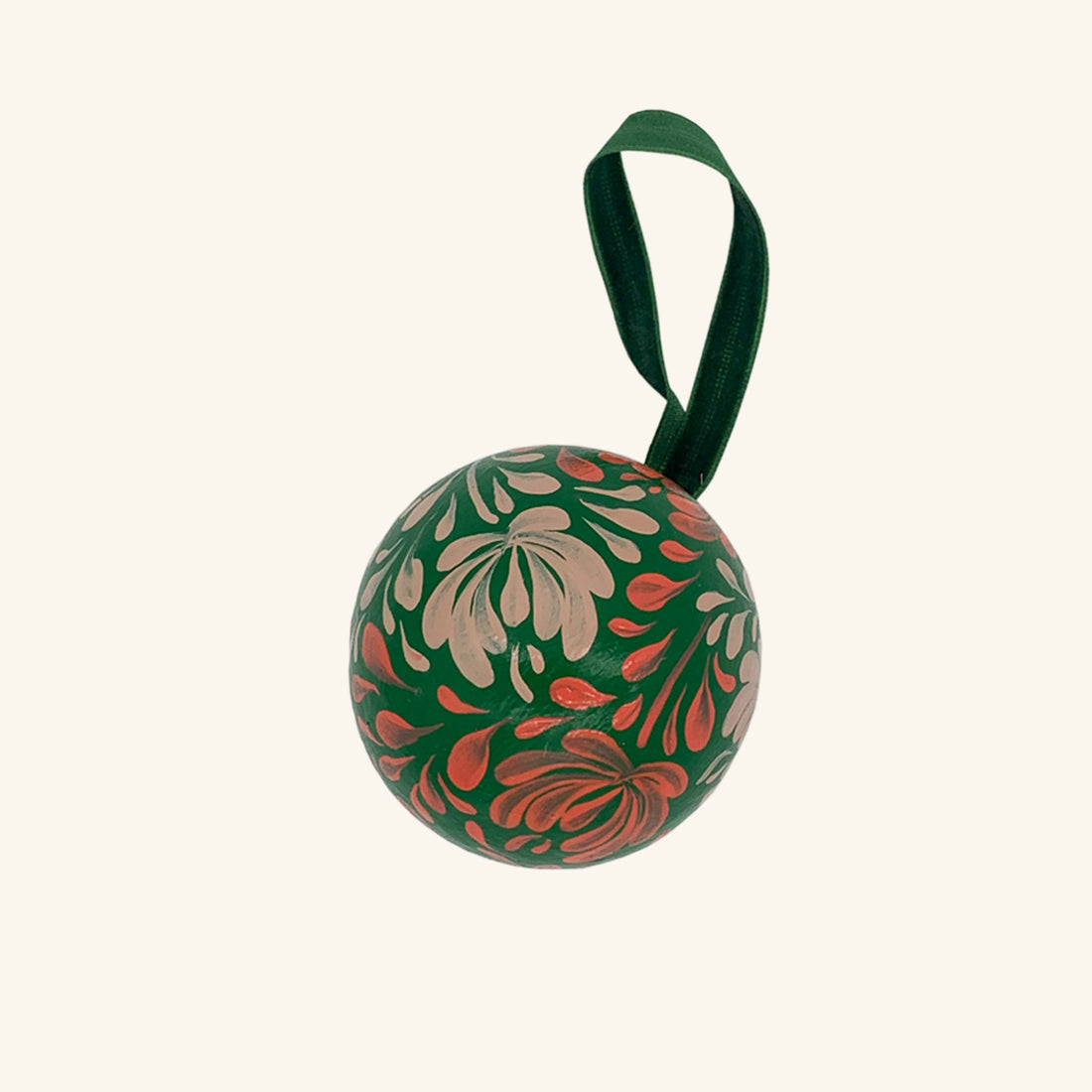 Hand Painted Bauble: Pink On Green