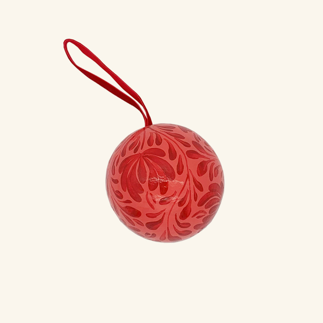 Hand Painted Bauble: Red On Pink