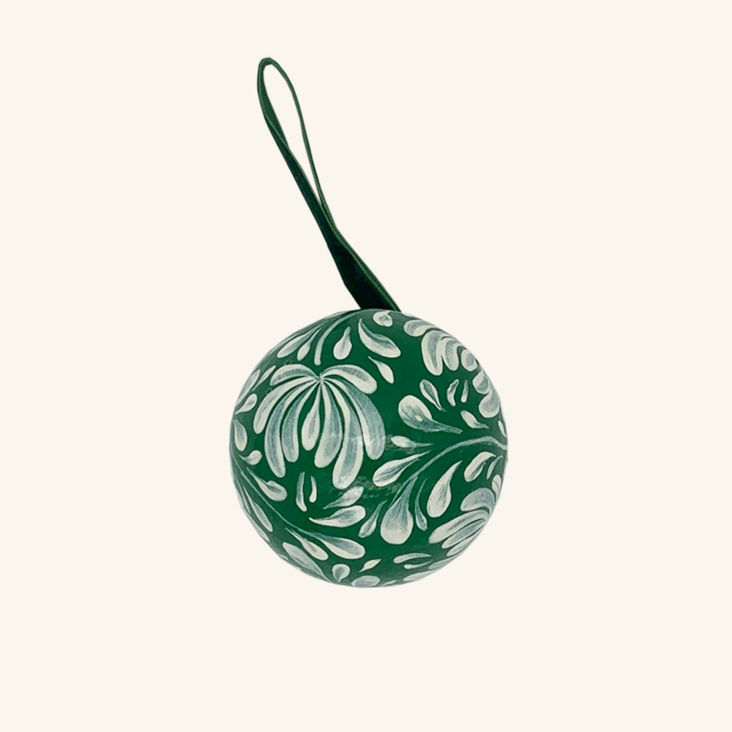 Hand Painted Bauble: White On Green