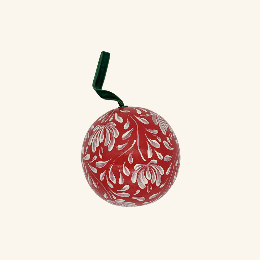 Hand Painted Bauble: White On Red