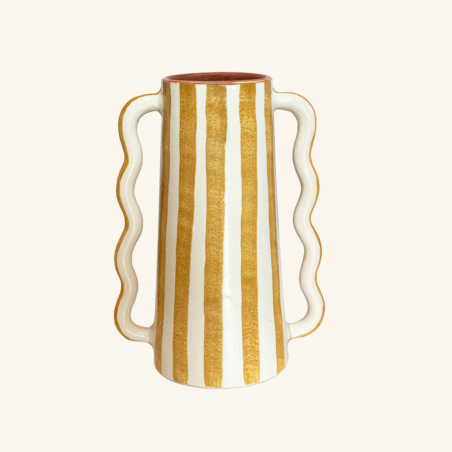 Striped Vase with Wavy Handles