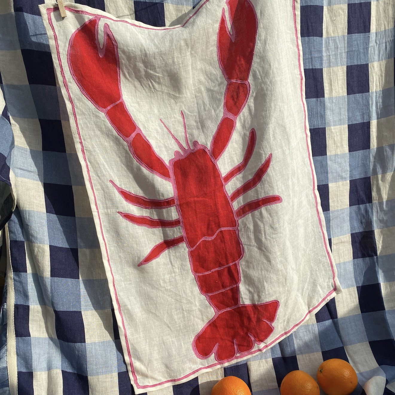 Lobster Embroidered Tea Towel Amuse la Bouche