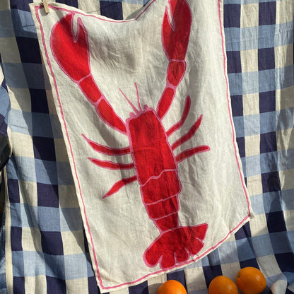 Lobster Embroidered Tea Towel Amuse la Bouche