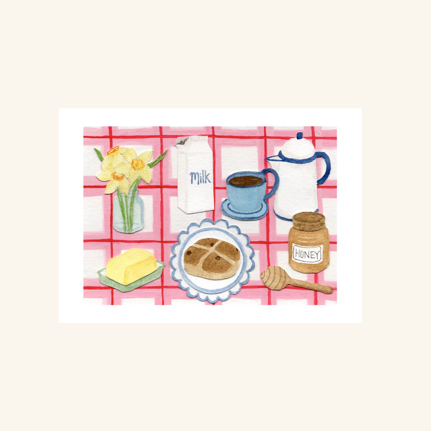 A Hot Cross Breakfast Greetings Card Mimi Dickson