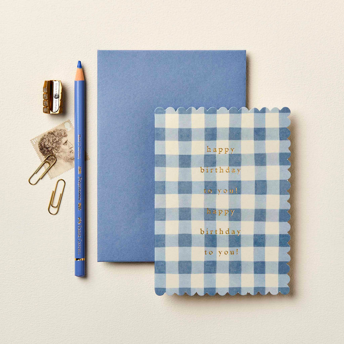 Blue Gingham Birthday Card Wanderlust Paper Co.