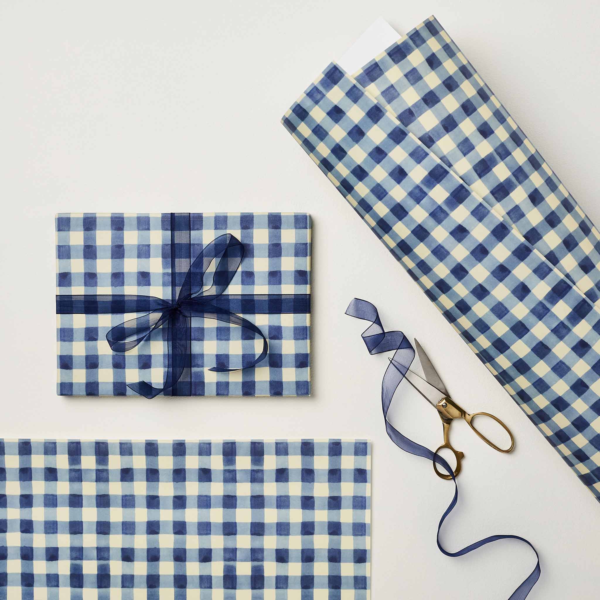 Blue Gingham Wrapping Paper Wanderlust Paper Co.